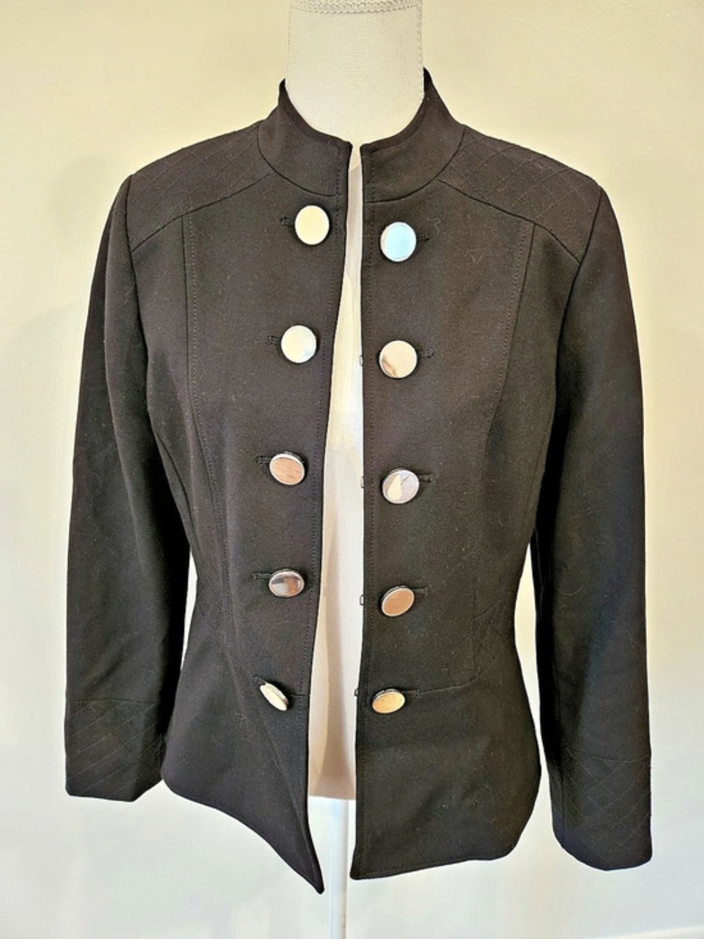 Melanie Lyne Black Military Style Blazer Silver Buttons Size 8 NWOT